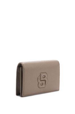 Grained small wallet with Double B monogram, Brown