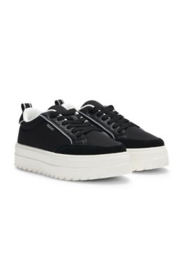 Platform trainers with suede trims, Black