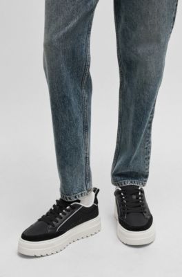 Platform trainers with suede trims, Black