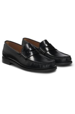 Penny-trim loafers in brush-off leather, Black