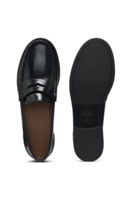 Penny-trim loafers in brush-off leather, Black