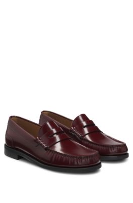 Penny-trim loafers in brush-off leather, Dark Red
