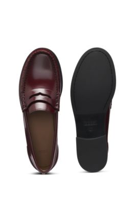 Penny-trim loafers in brush-off leather, Dark Red