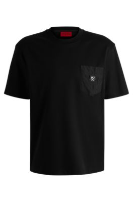 HUGO - Interlock-cotton T-shirt with contrast pocket - Black