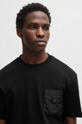 Interlock-cotton T-shirt with contrast pocket, Black