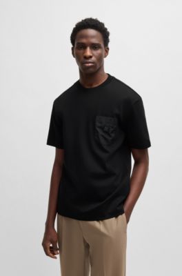 Interlock-cotton T-shirt with contrast pocket, Black