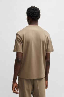 Camiseta de algod&oacute;n interlock con bolsillo en contraste, Marr&oacute;n