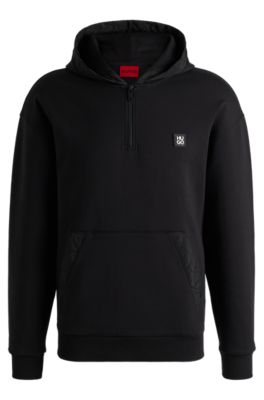 HUGO BOSS｜HOOD/ZIP-UP (Linked Hoodie (50518693-281)) HUGO - Zip-neck hoodie with contrast trims - Black