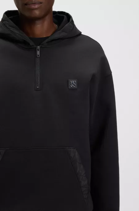 Zip-neck hoodie with contrast trims