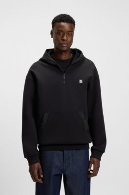 Zip-neck hoodie with contrast trims, Black