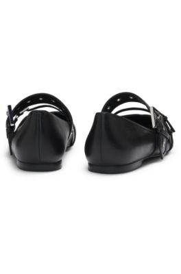 Bailarinas de piel de napa con correas de hebilla, Negro
