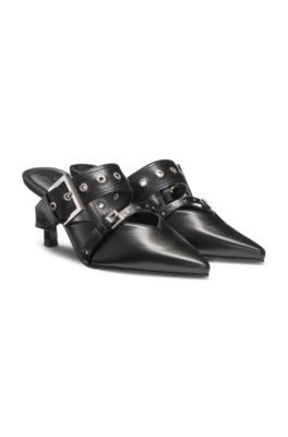 Nappa-leather mules with twin buckled straps , Black