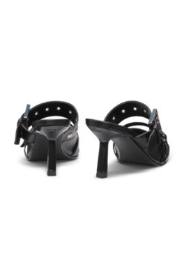 Nappa-leather mules with twin buckled straps , Black