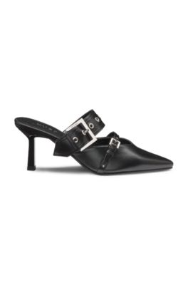 Nappa-leather mules with twin buckled straps , Black