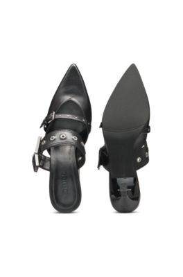 Nappa-leather mules with twin buckled straps , Black