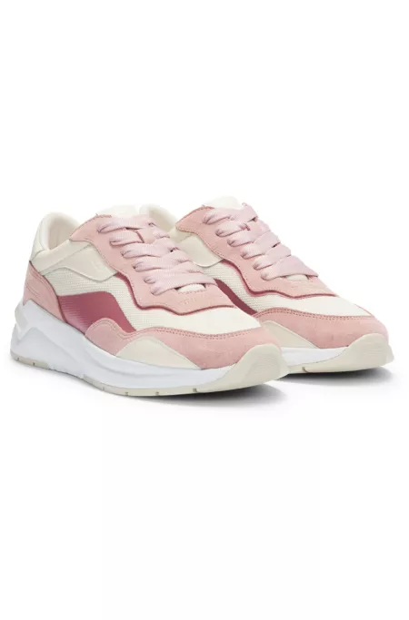 Lace-up trainers with suede, mesh and faux leather