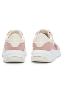 Lace-up trainers with suede, mesh and faux leather, light pink
