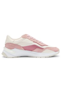 Lace-up trainers with suede, mesh and faux leather, light pink