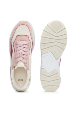 Lace-up trainers with suede, mesh and faux leather, light pink