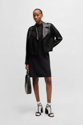 Relaxed-fit double-breasted jacket in faux leather, Black
