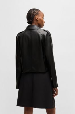 Relaxed-fit double-breasted jacket in faux leather, Black