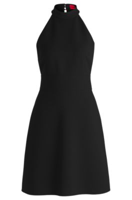 Mock-neck dress in stretch fabric, Black