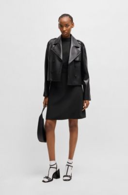 Mock-neck dress in stretch fabric, Black