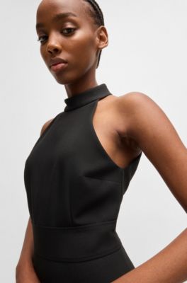 Mock-neck dress in stretch fabric, Black