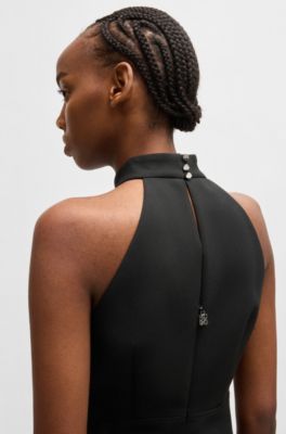 Mock-neck dress in stretch fabric, Black