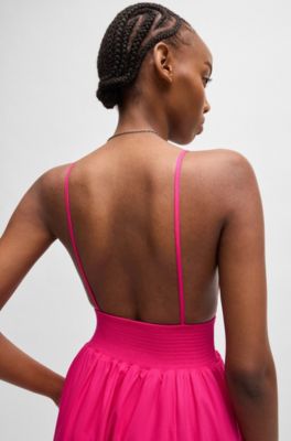 Vestido maxi de tirantes en algod&oacute;n ligero con ribete fruncido, Pink