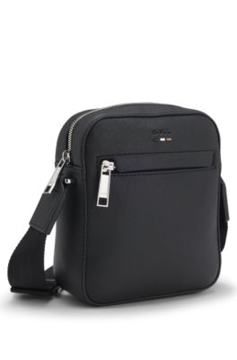 Bolso mensajero con logo grabado, Negro
