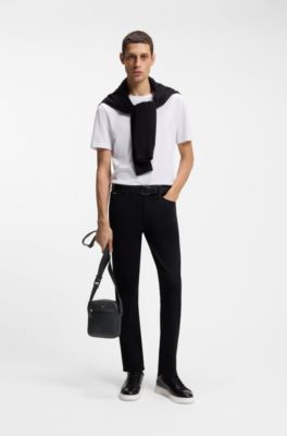 Bolso mensajero con logo grabado, Negro