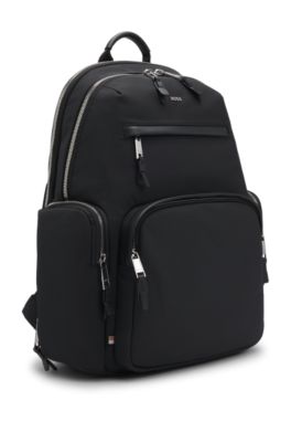 Leather-trim backpack with silver-tone logo lettering, Black