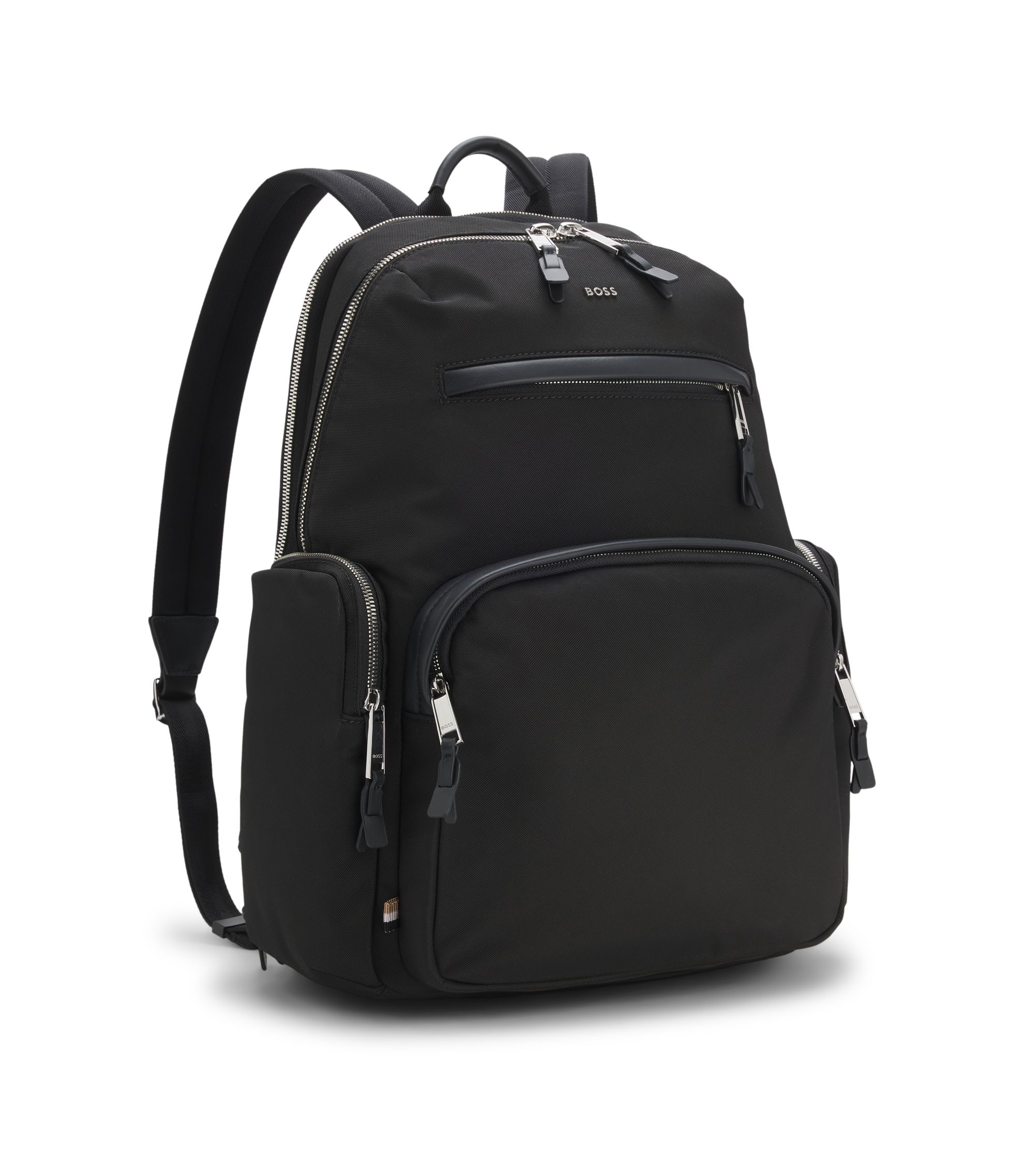 BOSS - Multi-pocket backpack with leather trim - Black
