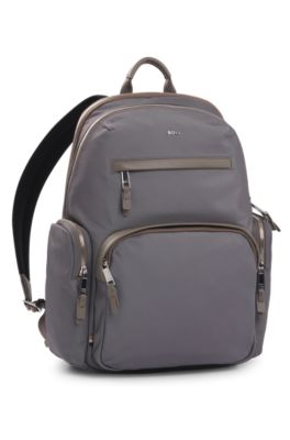 Leather-trim backpack with silver-tone logo lettering, Light Green