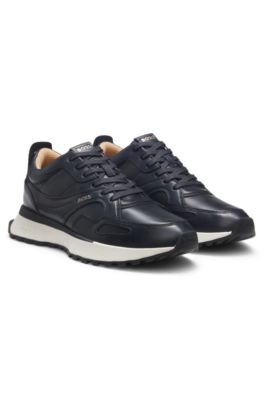 Trainers in burnished leather, Dark Blue