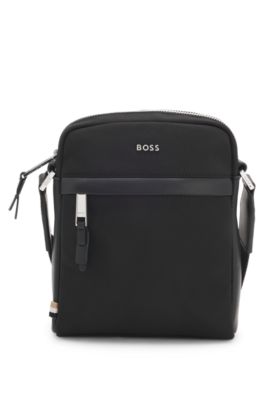 Bolso mensajero con apliques de piel, Negro