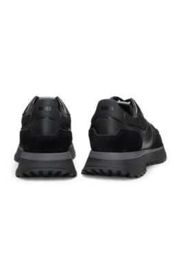 Mixed-material trainers with leather and mesh, Black