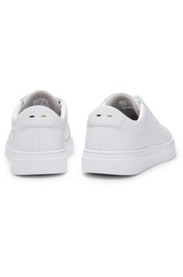 Coated-leather trainers with gold-tone logo, White