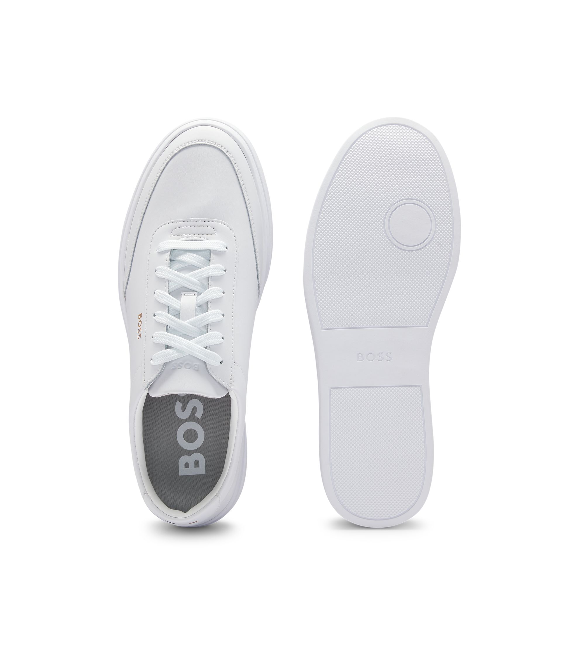 BOSS - Coated-leather trainers with gold-tone logo - White