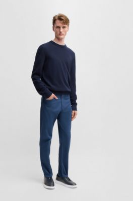 Coated-leather trainers with gold-tone logo, Dark Blue