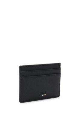 Grained faux-leather card holder with money clip, Black