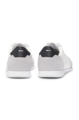 Mixed-material lace-up trainers with suede trims, White