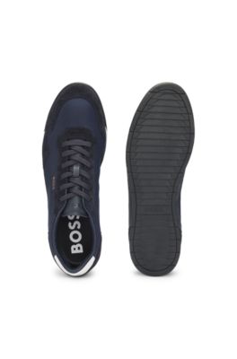 Mixed-material lace-up trainers with suede trims, Dark Blue