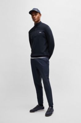 Mixed-material lace-up trainers with suede trims, Dark Blue