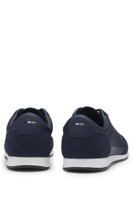 Mixed-material lace-up trainers with suede trims, Dark Blue