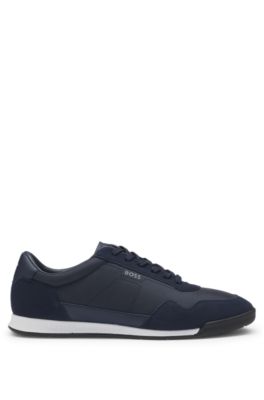 Mixed-material lace-up trainers with suede trims, Dark Blue
