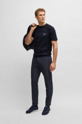 Mixed-material lace-up trainers with suede trims, Dark Blue