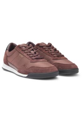 スニーカー HUGO Mixed-material lace-up trainers with monogrammed upper HUGO - Mixed-material lace-up trainers with faux leather - Black