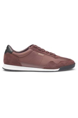 BOSS - Mixed-material lace-up trainers with suede trims
